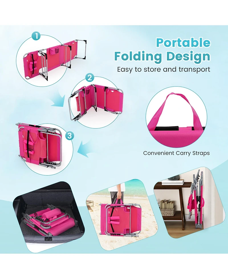 Gymax Set of 2 Beach Chaise Lounge Chair Folding Reclining w/ Facing Hole Turquoise