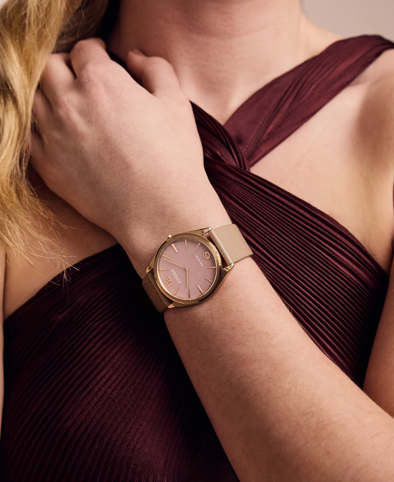 Citizen Eco-Drive Unisex Beige Leather Strap Watch 38mm