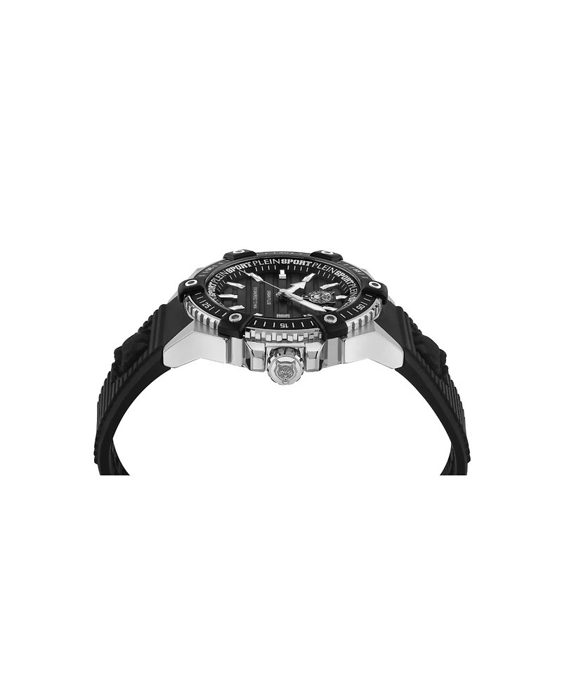 Plein Sport Men's Urban Pulse 3 Hand Date Quartz Black Silicone Strap 47mm