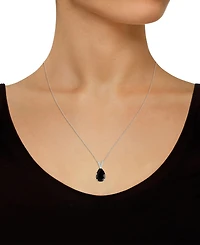 Labradorite & Diamond Accent Pear 18" Pendant Necklace in Sterling Silver (Also in Onyx)