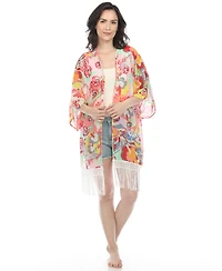 White Mark Women's Sheer Fringe Kimono