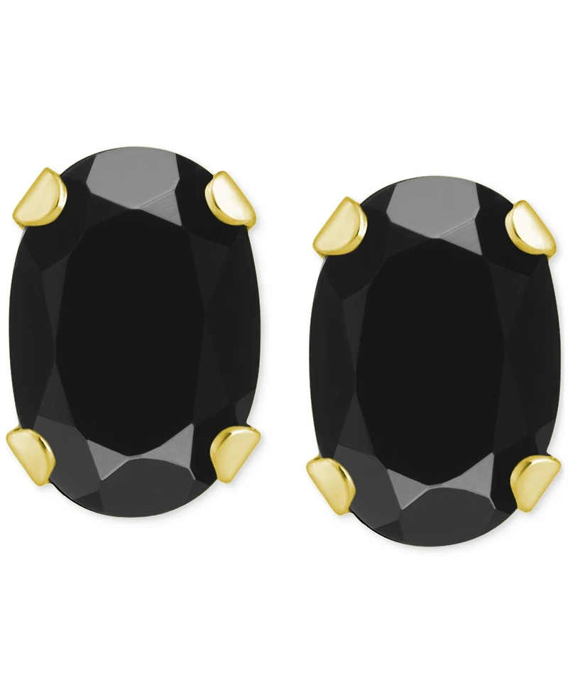 Onyx Oval Solitaire Four Prong Stud Earrings 14k Gold