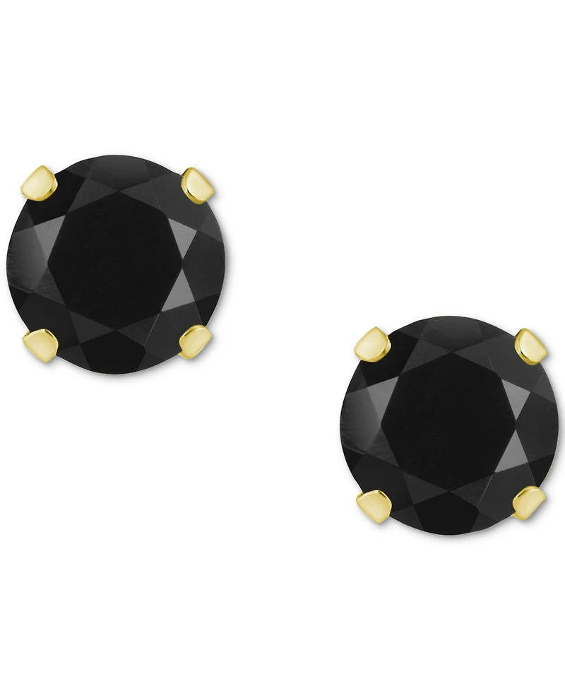 Onyx Solitaire Four Prong Stud Earrings 10k Gold