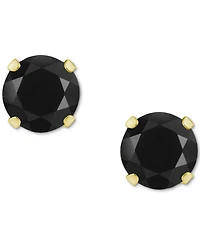 Onyx Solitaire Four Prong Stud Earrings 10k Gold