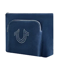 True Religion Trapazoid zip cosmetic bag with exterior zip pocket