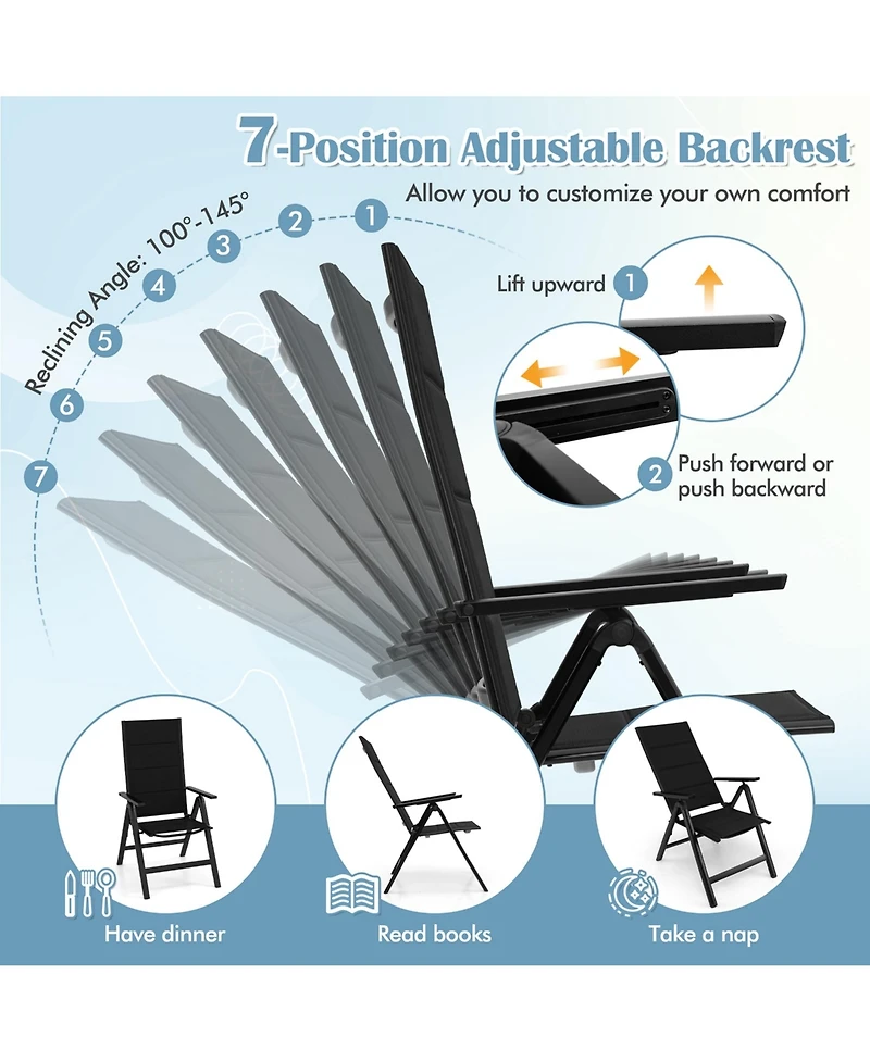 Costway 1 Pcs Patio Folding Chair Outdoor Chairs with Padded Seat, Adjustable Backrest