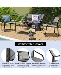 Gymax 4PCS Patio Conversation Futniture Set w/ Fabric and Anti-Rust Steel Frame Grey