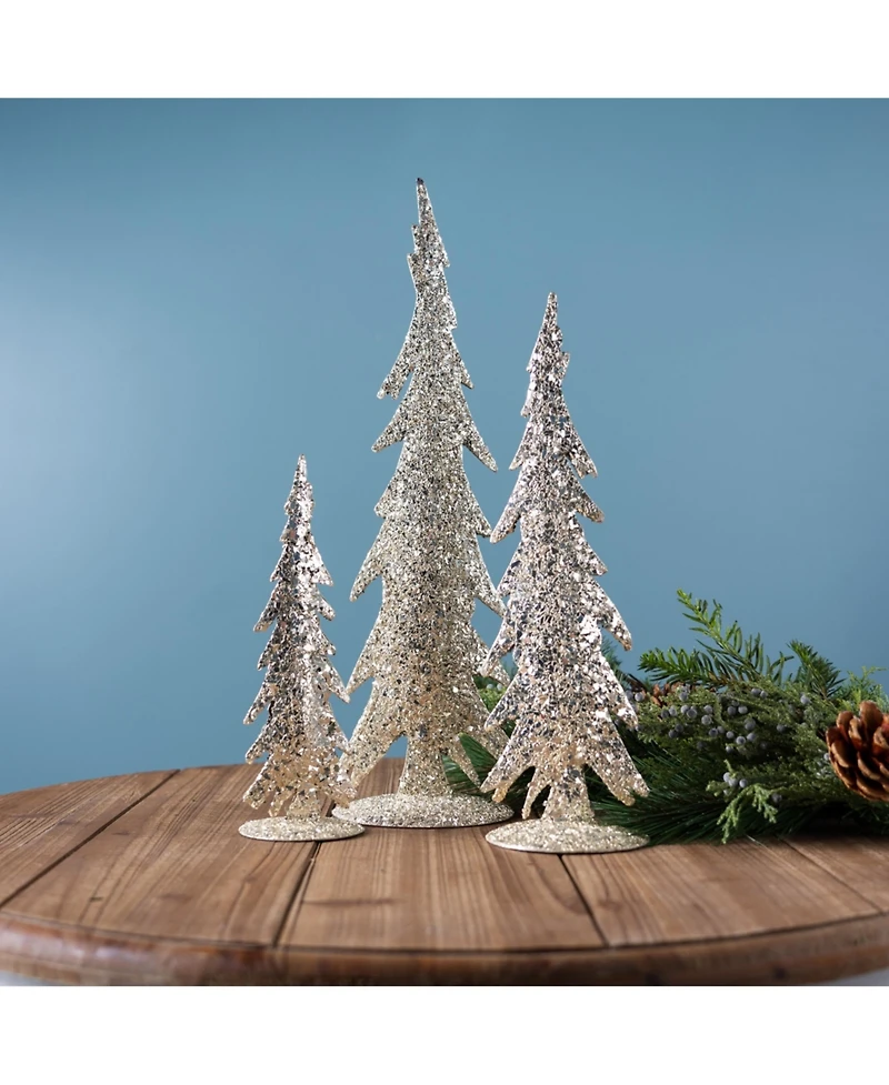 Slickblue Set of 2 Gold Mosaic Glass Pine Trees for Christmas Decor