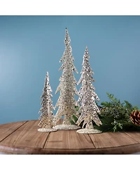 Slickblue Set of 2 Gold Mosaic Glass Pine Trees for Christmas Decor