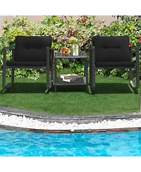 Sugift 3 Pieces Cushioned Patio Rattan Set with Rocking Chair and Table