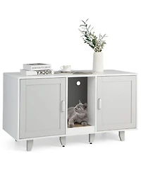 2-Door Cat Litter Box Enclosure with Winding Entry and Scratching Board