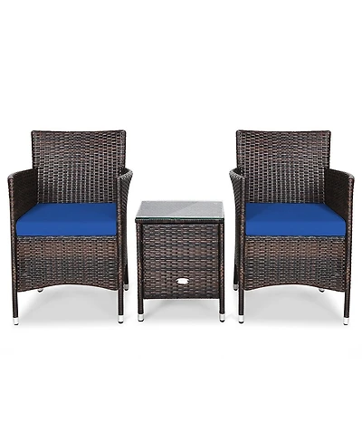 Sugift 3 Pieces Ergonomic Wicker Patio Conversation Set-Navy