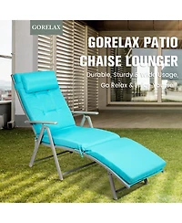 Inolait Adjustable Outdoor Lightweight Folding Chaise Lounge Chair with Pillow-Blue