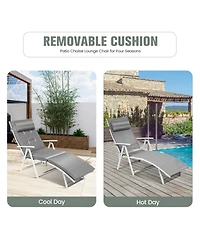 Inolait Adjustable Outdoor Lightweight Folding Chaise Lounge Chair with Pillow-Grey