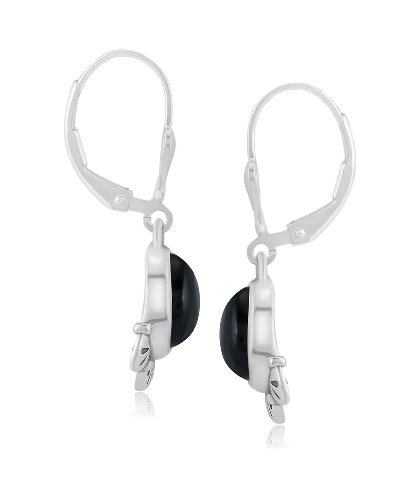 American West Jewelry Sterling Silver and Pear Shape Black Onyx Gemstone Fan Lever Back Earrings