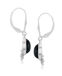 American West Jewelry Sterling Silver and Pear Shape Black Onyx Gemstone Fan Lever Back Earrings