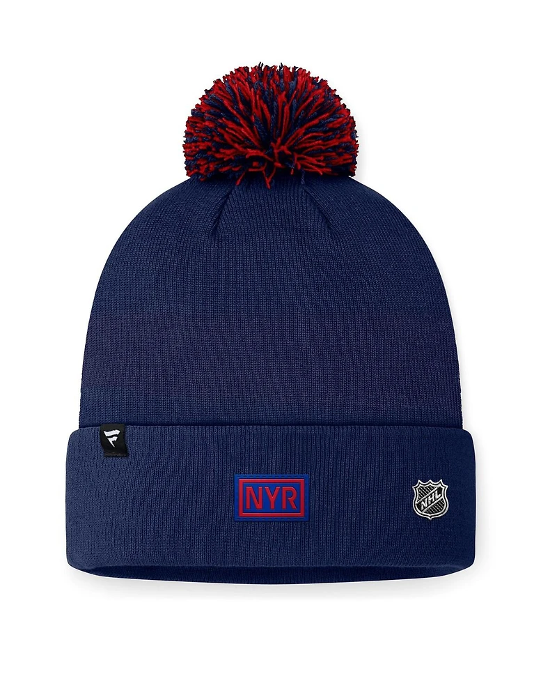 Fanatics Men's Navy New York Rangers 2024 Nhl Draft Cuffed Knit Hat with Pom