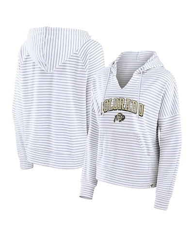 Fanatics Women's White/Gray Colorado Buffaloes Arch Logo Striped Notch Neck Pullover Hoodie