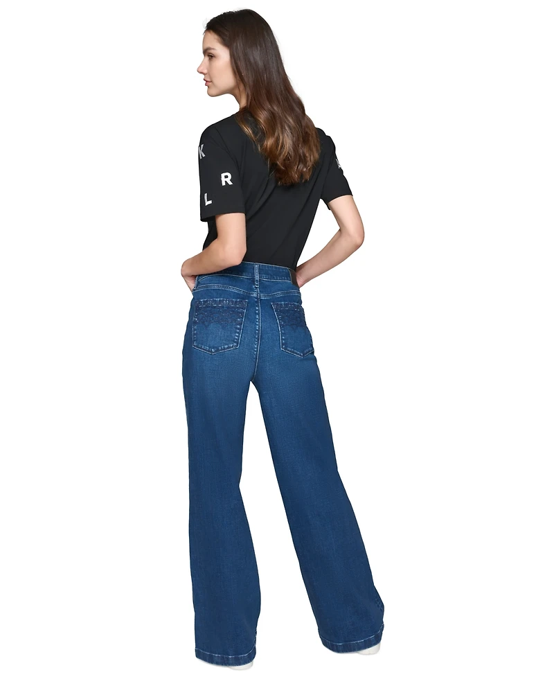 Karl Lagerfeld Paris Petite Mid-Rise Wide-Leg Jeans, First@Macy's