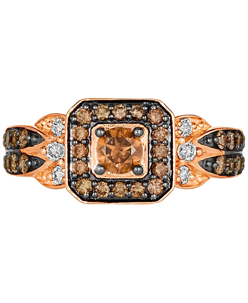 Le Vian Chocolate Diamond & Nude Diamond Halo Double Row Ring (3/4 ct. t.w.) in 14k Rose Gold