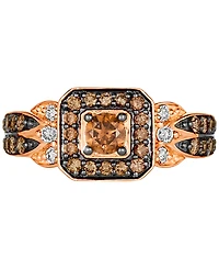 Le Vian Chocolate Diamond & Nude Diamond Halo Double Row Ring (3/4 ct. t.w.) in 14k Rose Gold