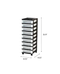 Iris 9-Drawer Storage Cart with Organizer Top, Black