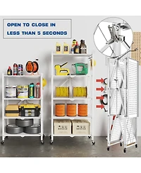 Sugift 5-Tier Folding Storage Shelves Metal Folding Shelves with Wheels, 750Lbs Capacity, White