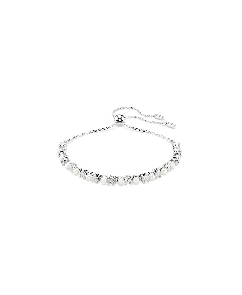 Swarovski Crystal Pearl, Round Cut, White, Rhodium Plated Matrix Bracelet
