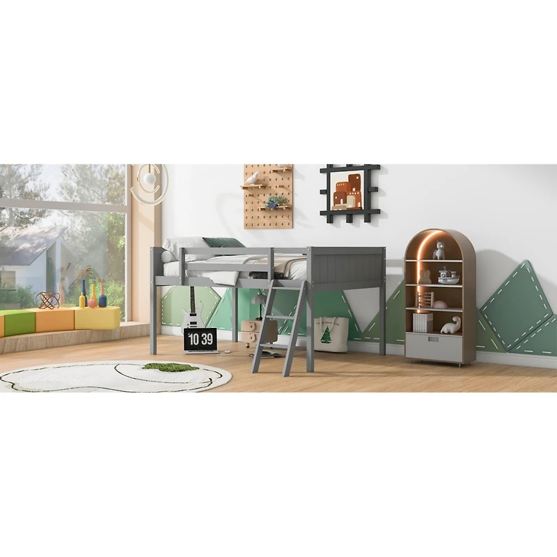 Streamdale Full Wood Low Loft Bed with Ladder