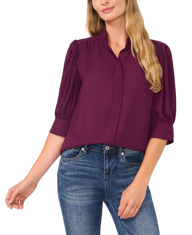CeCe Women's 3/4-Sleeve Collared Button Down Top
