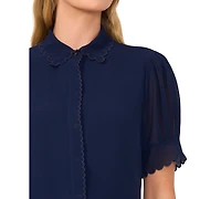 CeCe Women's Scalloped Puff-Sleeve Button-Front Top