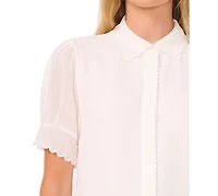 CeCe Women's Scalloped Puff-Sleeve Button-Front Top