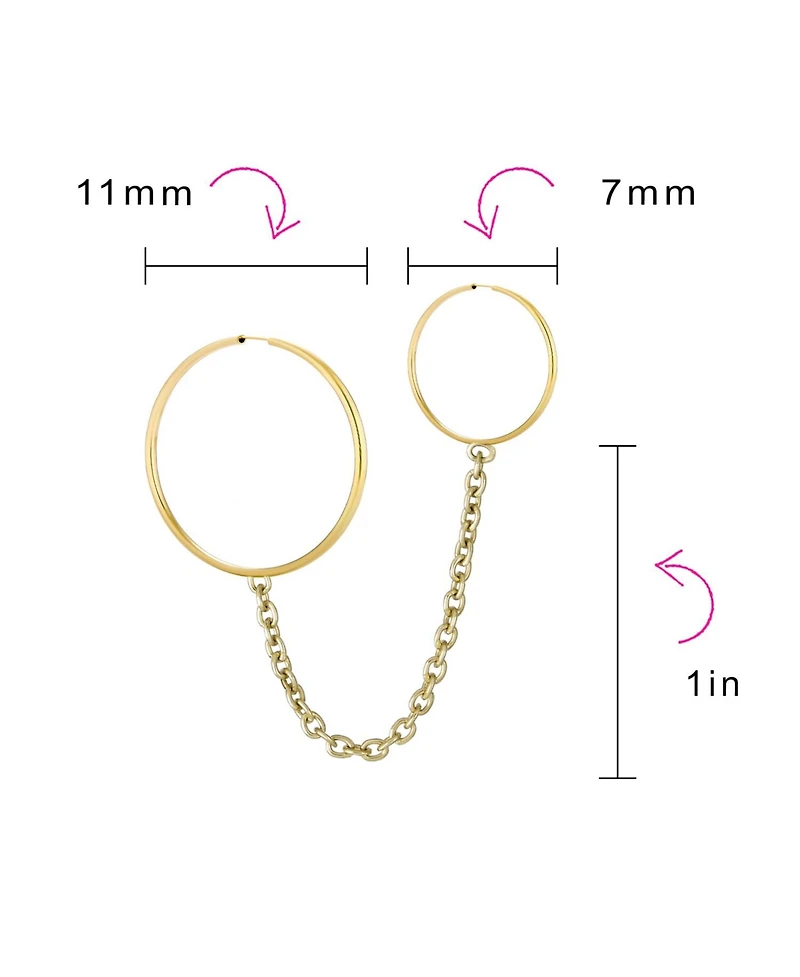 Bling Jewelry Simple Solid Yellow10K Gold 2 Hole Piercing Chain Endless Mini Hoop Earlobe Cartilage Earring 11MM Snug Fitting