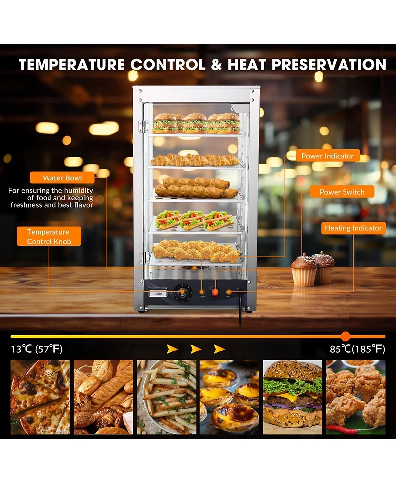 WeChef 600W 5-Shelf Commercial Food Warmer 15" Countertop Catering Pizza Display Case