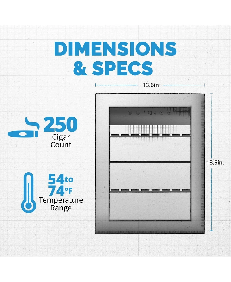 Newair 250 Count Electric Cigar Humidor Wineador in Stainless Steel with Opti-Temp Heating and Cooling Function, Spanish Cedar Shelves, Digital Thermo