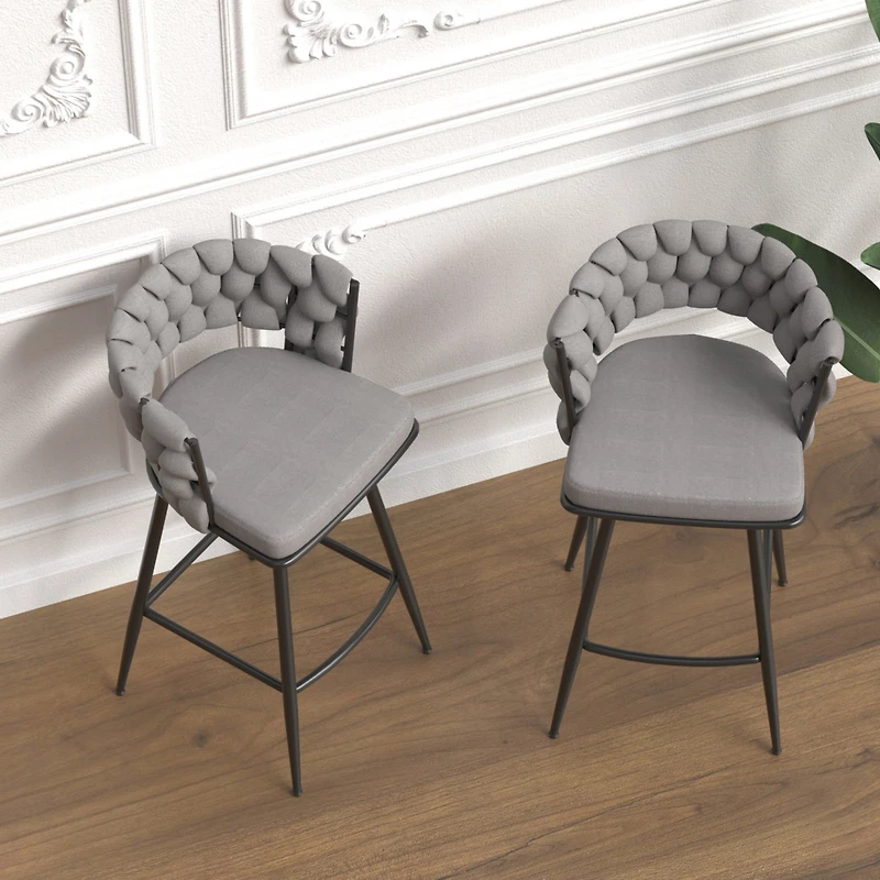 Simplie Fun Modern Woven Swivel Bar Stools with Comfortable Upholstered Seat