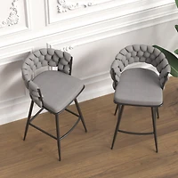 Simplie Fun Modern Woven Swivel Bar Stools with Comfortable Upholstered Seat
