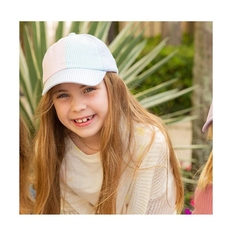 Bits & Bows Girls Multicolor Seersucker Bow Baseball Hat