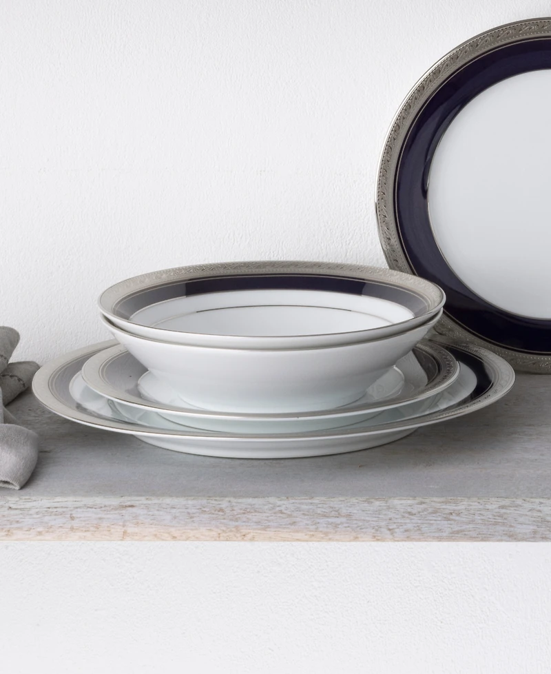 Noritake Crestwood Cobalt Platinum Set of 4 Soup Bowls, Service For 4