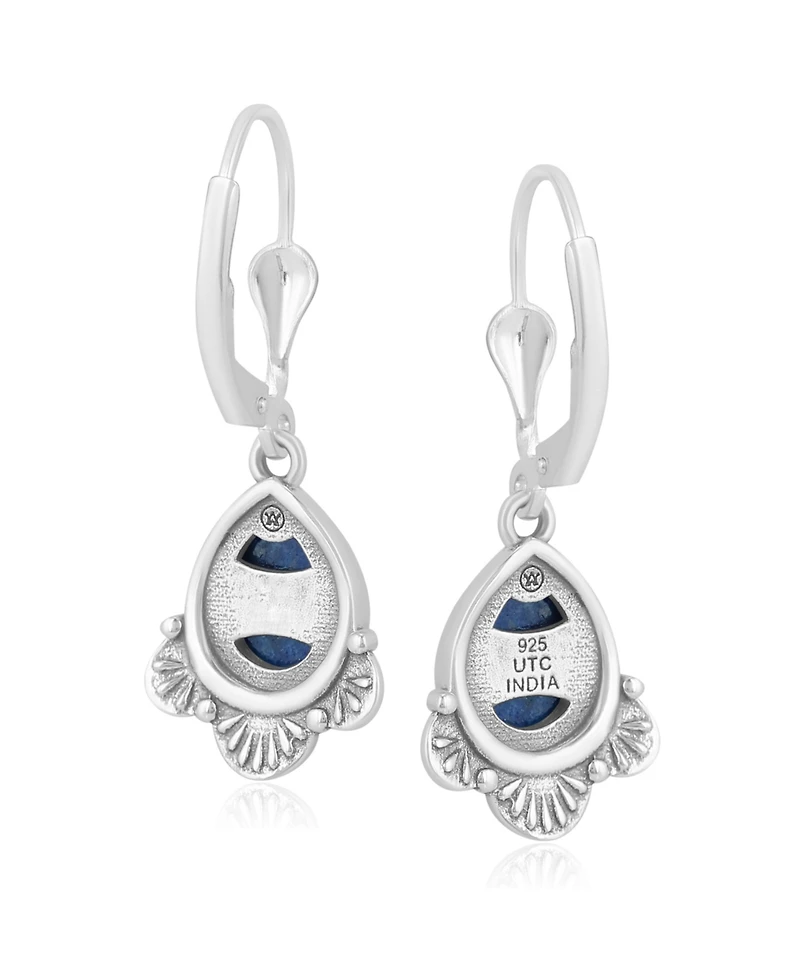 American West Jewelry Sterling Silver and Pear Shape Denim Lapis Gemstone Fan Lever Back Earrings