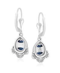 American West Jewelry Sterling Silver and Pear Shape Denim Lapis Gemstone Fan Lever Back Earrings