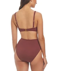 Bleu By Rod Beattie Womens Ring Strap Draped Bikini Top Ring Front High Waisted Bottoms