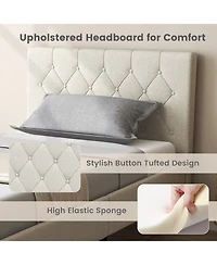 Twin Size Upholstered Platform Bed with Button Tufted Headboard-Beige