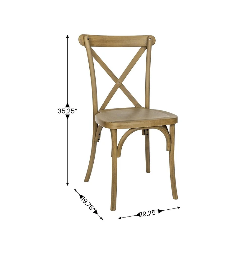 Hensler Set Of 2 Weather-Resistant Wood Look Stackable Resin Cross Back Chairs For Indoor/Outdoor Use