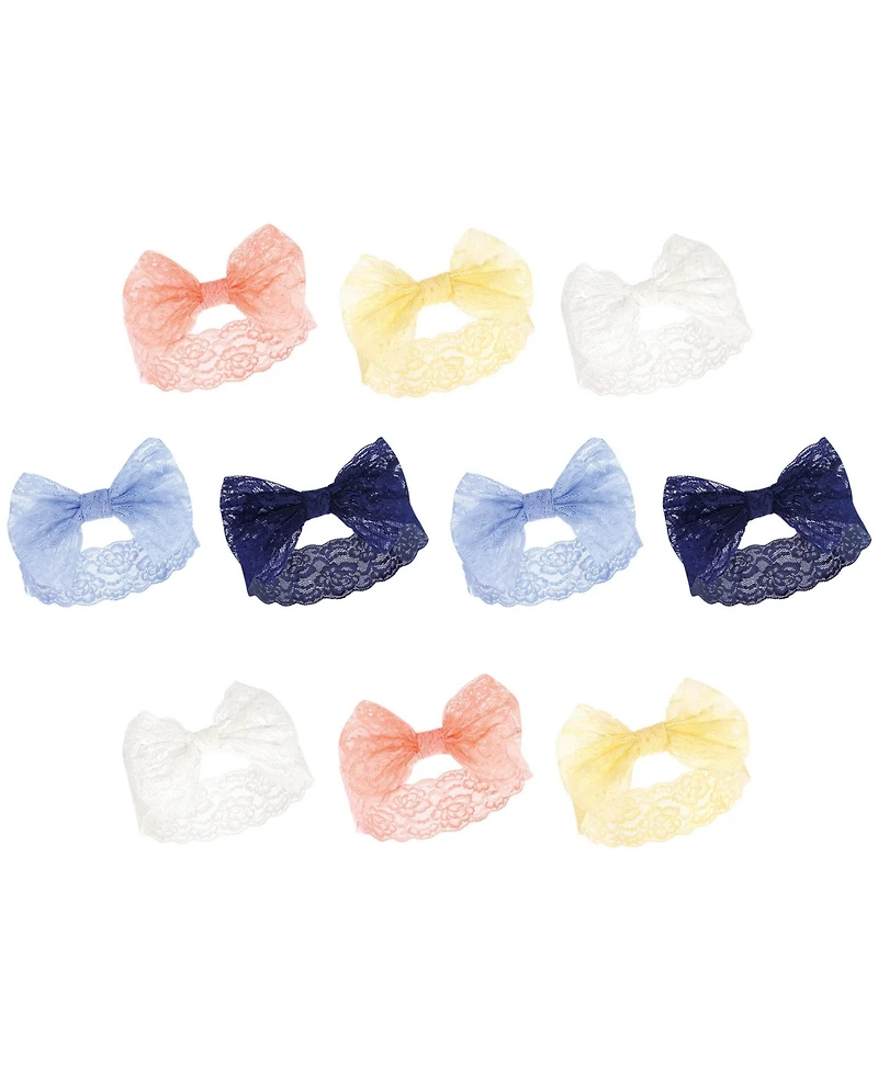 Hudson Baby Girls Cotton and Synthetic Headbands Bundle Set, Periwinkle Yellow, 0-24 Months