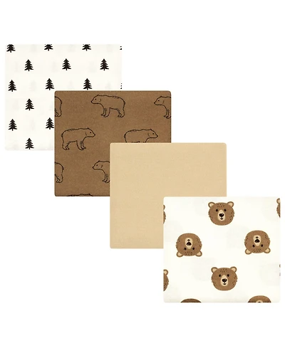 Hudson Baby Unisex Four-Pack Flannel Infant Receiving Blanket Cotton/Poly Blend
