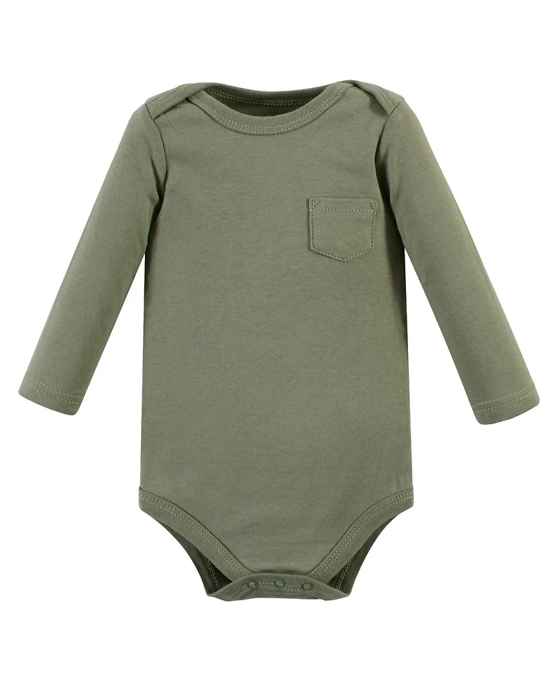 Hudson Baby Boys Unisex Soft Cotton Long-Sleeve Bodysuit 5Pk