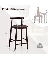 Set of 2 Counter Height Bar Chairs with Acacia Wood Frame and Footrest Support
