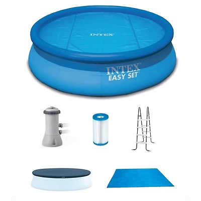 Intex 15ft x 48in Easy Set Above Ground Inflatable Pool w/ Pump and Solar Cover