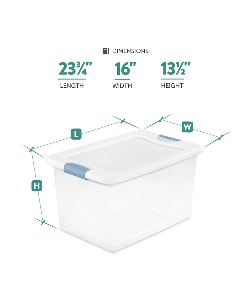 Sterilite 64 Qt Clear Plastic Stackable Storage Bin w/ White Latch Lid, (6 Pack)